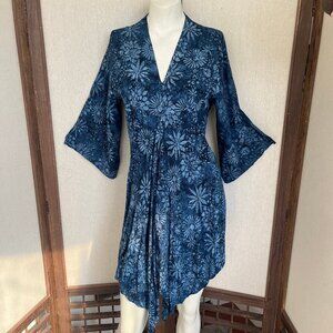 Batik Asymmetrical Blue Floral Tunic from Bali
